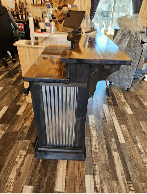 Rustic Farmhouse Retail Counter: Pine Wood Store Reception Desk