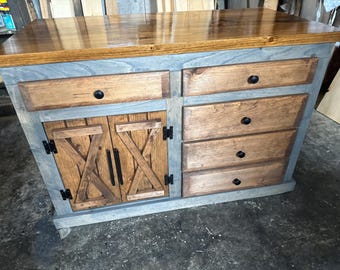 Rustic Pine Bathroom Vanity Cabinet with Barn Doors