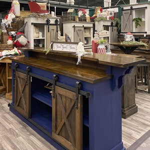 man cave bar / kitchen island bar cabinet furniture w/ sliding barn doors / country furniture / farmhouse furniture /  rustic furniture