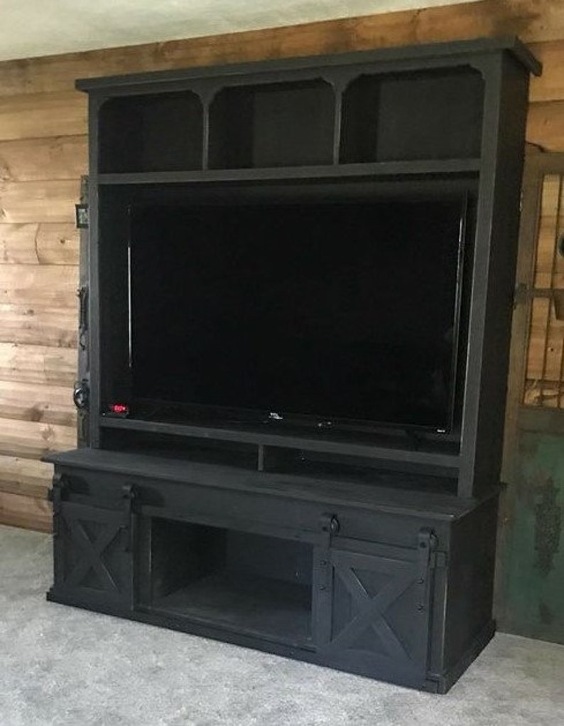 Black Tv Stand Media Console Sliding Barn Doors Cabinet Farmhouse Furniture Country Rustic Entertainment Center