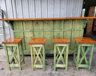 8ft Rustic Kitchen Island Bar: Green Farmhouse Cabinet with Barn Doors