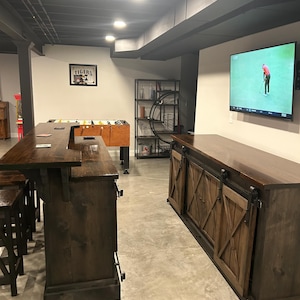 Rustic Bar & Back Bar Set: Solid Wood Man Cave Furniture
