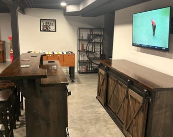 Rustic Bar & Back Bar Set: Solid Wood Man Cave Furniture