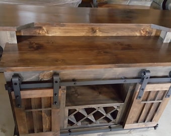 Man cave Rustic Wine Bar Cabinet: Sliding Barn Doors, Country Farmhouse Style