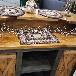 Rustic Pine Coffee Bar Cabinet: Farmhouse Kitchen Island with Barn Doors