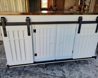 White Back Bar Cabinet: Rustic Sliding Barn Doors, Solid Wood