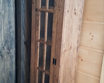 Distressed Farmhouse Chimney Cabinet: Rustic Linen Closet with Glass Door