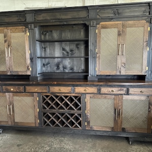 Rustic Pine Back Bar: Man Cave Wine Cabinet & Store Display