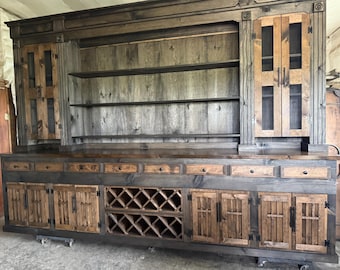 Rustic Pine Back Bar: Man Cave Wine Cabinet & Store Display
