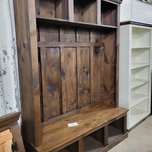 hall trees / hall tree with bench/ mudroom bench/ entryway bench / mudroom locker / farmhouse furniture / rustic furniture / home decor