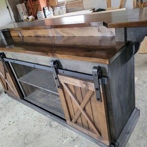 man cave bar / kitchen island bar cabinet furniture w/ sliding barn doors / country furniture / farmhouse furniture /  rustic furniture