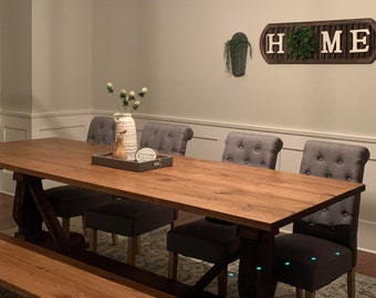 Rustic Pine Wood Trestle Table: Farmhouse Kitchen or Conference