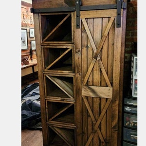 Sliding Barn Door Wine Cabinet: Rustic Farmhouse Pantry