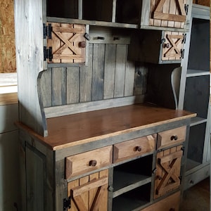 Rustic Farmhouse Step Back Cabinet: Pine Hutch Buffet