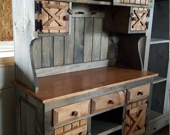 step back cabinet , primitive furniture / rustic farmhouse furniture / kitchen cabinet hutch buffet / country furniture