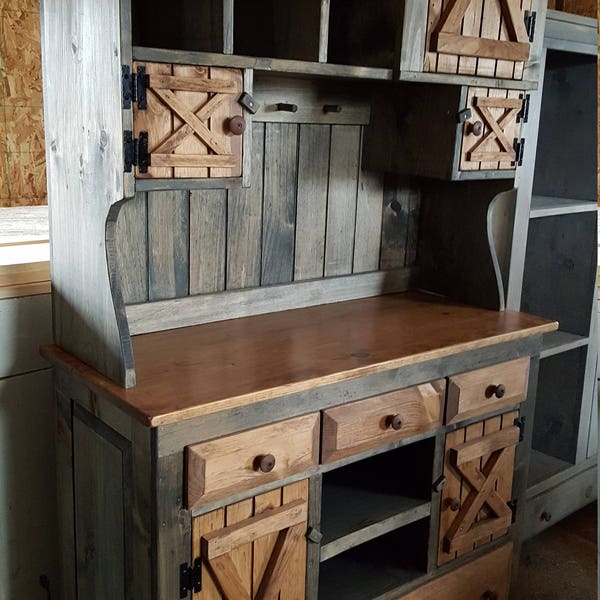 step back cabinet , primitive furniture / rustic farmhouse furniture / kitchen cabinet hutch buffet / country furniture
