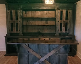 Game room Rustic Pine Back Bar: Man Cave Wine Cabinet & Store Display