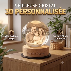 Gepersonaliseerde 3D-fotokristallen bol – 3D-lasergravure – LED-nachtlampje – Cadeau voor honden, huisdieren en familie