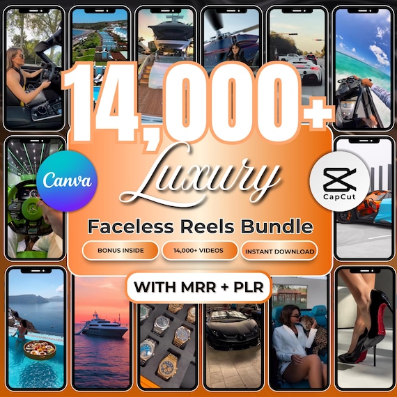 14,000+ Luxury Reels Bundle, Faceless Videos of Rich Lifestyle Clips (MRR + PLR)