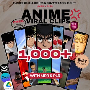 May include: A promotional image featuring multiple smartphones displaying anime-style artwork. The image includes text that reads "ANIME VIRAL CLIPS" and "1,000+". Additional text indicates "MASTER RESELL RIGHTS & PRIVATE LABEL RIGHTS" and "WITH MRR & PLR".