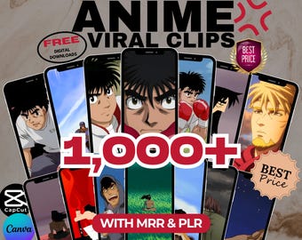 1000+ virale anime-rollen megabundel voor Instagram TikTok YouTube-shorts met MRR PLR-licentie, anime-videocontent digitale download