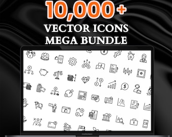 Megabundel van 10.000+ platte vectorpictogrammen met MRR | Bewerkbare iconenset voor Canva Web Design Branding UI-projecten