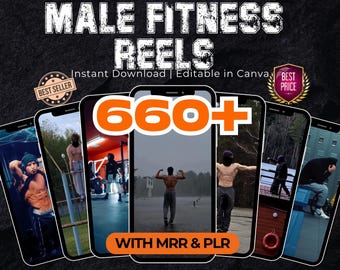 Bundel 660+ fitnesshaspels voor heren met masterresellrechten | Motivatievideo's fitnesstraining voor TikTok Reels Shorts | Digitaal downloadpakket