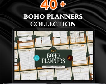 40+ collectie boho-plannersjablonen met masterdoorverkooprechten | Esthetische canvaslay-outs voor digitale en afdrukbare organisatie voor het dagelijks leven