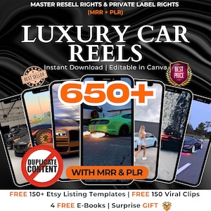 650+ Luxury Lifestyle Videos Reels, Editable In Canva Luxury Car Clips, Rich Viral Reels, Mrr & Plr, TikTok, YouTube Shorts, Faceless Videos