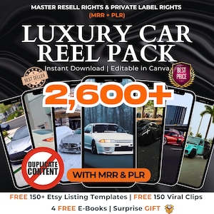 2600+ Reels Luxury Car Videos, Lifestyle Viral Bundle, Digital Download, Cars, TikTok, Instagram, YouTube Shorts, Mrr/Plr, Luxury Cars Pack