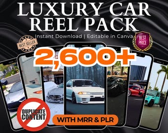 2600+ luxe autorollen virale video lifestyle virale bundel, digitale download, auto's, MRR PLR, luxe auto's-pakket.