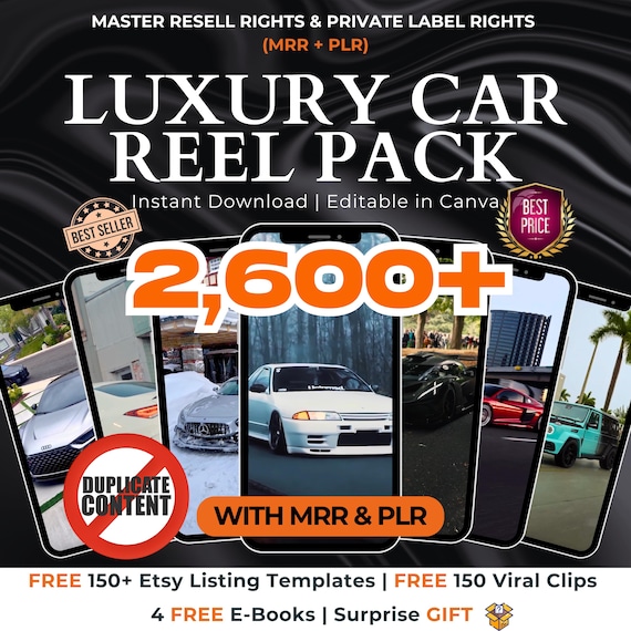 2,600+ Luxury Reels Video Bundle, Viral Car Clips (MRR + PLR)