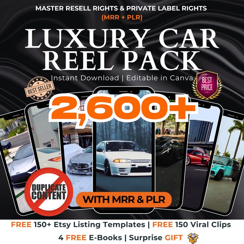 2600+ Reels Luxury Car Videos, Lifestyle Viral Bundle, Digital Download, Cars, TikTok, Instagram, YouTube Shorts, Mrr/Plr, Luxury Cars Pack