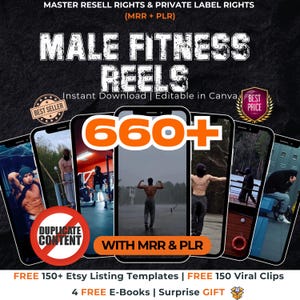 660+ anonieme video-fitnessrollen voor heren, digitale download esthetische fitnessclips voor mannen, bewerkbaar, canva, gymvideo's, workoutclips, MRR/PLR
