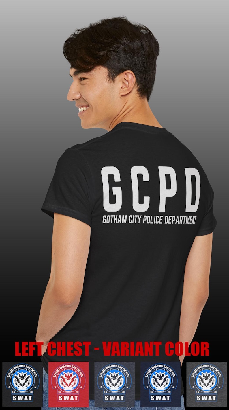 Maglietta ispirata al dipartimento di polizia di Gotham City con logo SWAT GCPD immagine 1