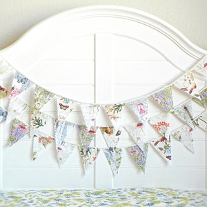 Vintage Botanicals and Delicate Butterflies Fabric Bunting Garland with Antique Birds, Perfect for Rustic and Nature-Inspired Party Decor image 5