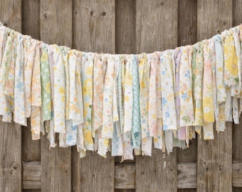 Vintage Floral Whimsy: Fabric Rag Tie Garland - Playful Charm for Parties, Events, and Everyday Joy! Upcycled & Customizable.