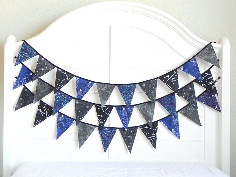 nave black constellation patterned fabric bunting garland