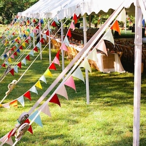 Fabric Bunting Banner – Vintage Carnival Party Decor – 12ft of Reusable Fabric Garland, Whimsical Colorful Wedding Decorations