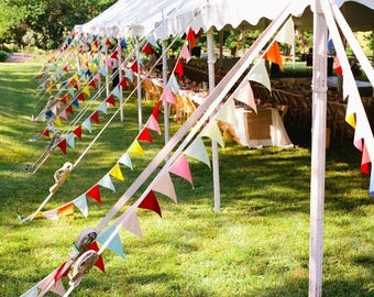 Fabric Bunting Banner – Vintage Carnival Party Decor – 12ft of Reusable Fabric Garland, Whimsical Colorful Wedding Decorations