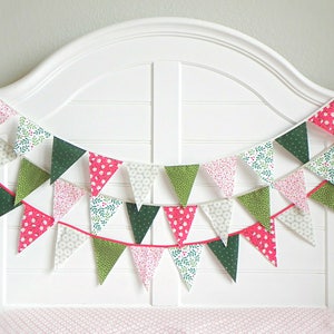 red green vintage inspired fabric bunting garland