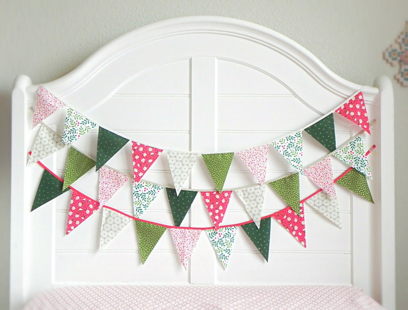red green vintage inspired fabric bunting garland