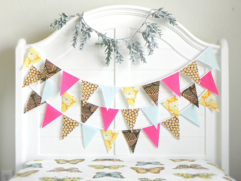 Rustic Cotton Bunting Banner Triangle Flags Wedding Party Cafe Decor Pink