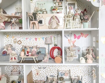 Miniature Dollhouse Garland | Tiny Fabric Bunting | Vintage Dollhouse Decor | Whimsical Mini Garland | Custom Length