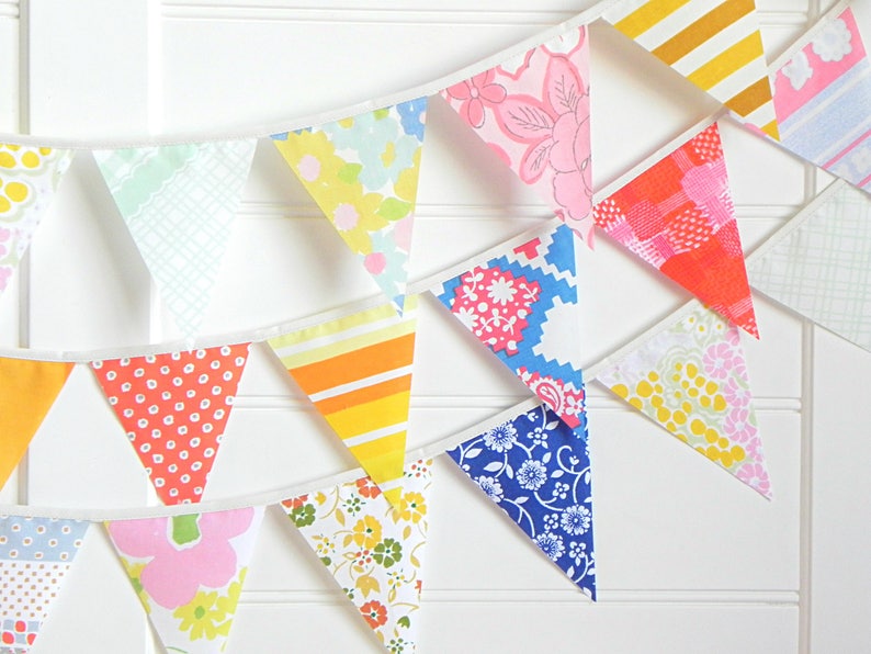 Vintage Fabric Bunting Banner Floral Nursery Wall Decor Etsy