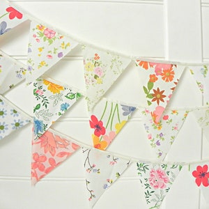 vintage floral on white fabric bunting garland