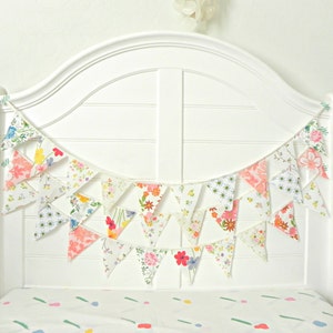 Vintage Floral Fabric Bunting Garland for Baby Showers, Weddings, and Spring Home Decor Handmade Country Garland with Shabby Chic Vibes image 2