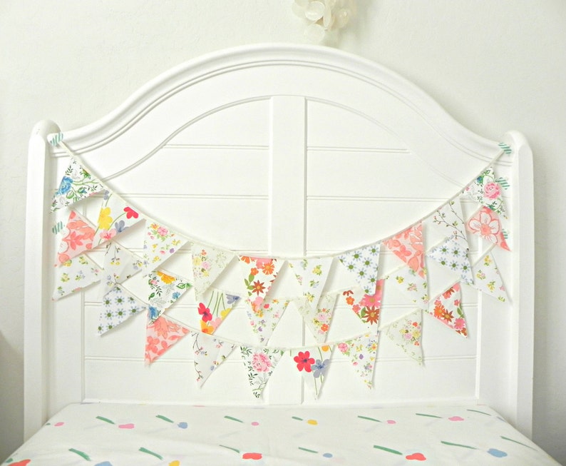 Vintage Floral Fabric Bunting Garland for Baby Showers, Weddings, and Spring Home Decor Handmade Country Garland with Shabby Chic Vibes image 2