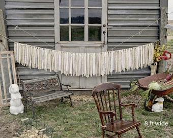 Neutral Rag Tie Fabric Garland – Ready-to-Hang Fringe Decor in Whites & Creams | Photo Prop, Farmhouse, Party Backdrop