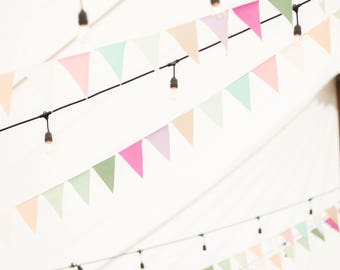 Sea Glass Fabric Bunting Banners - Colorful Pastel Wedding Garland Flags for Beachy Bridal Showers, Vintage Carnival Themed Parties and More